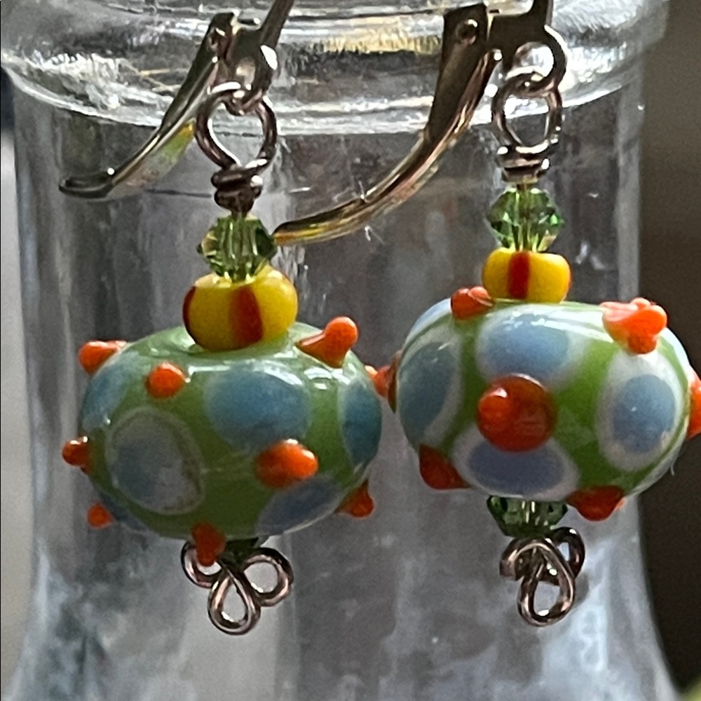Handmade Artisan Earrings - Lampwork, antique African trading beads, sterling
